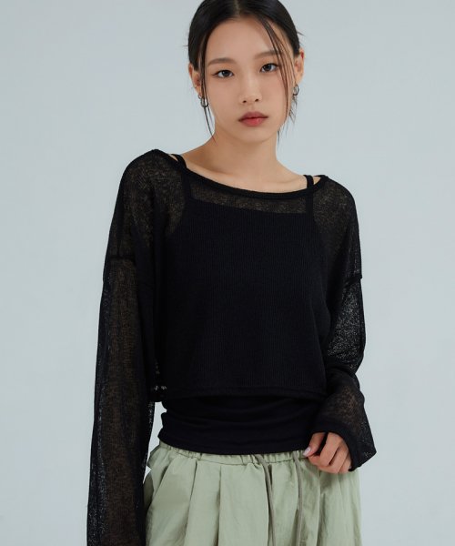 Sheer Crop Knit Long Sleeve Black