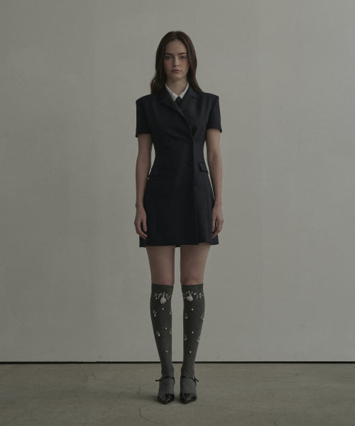 Jen Half Sleeve Suit Jacket Dress - Navy