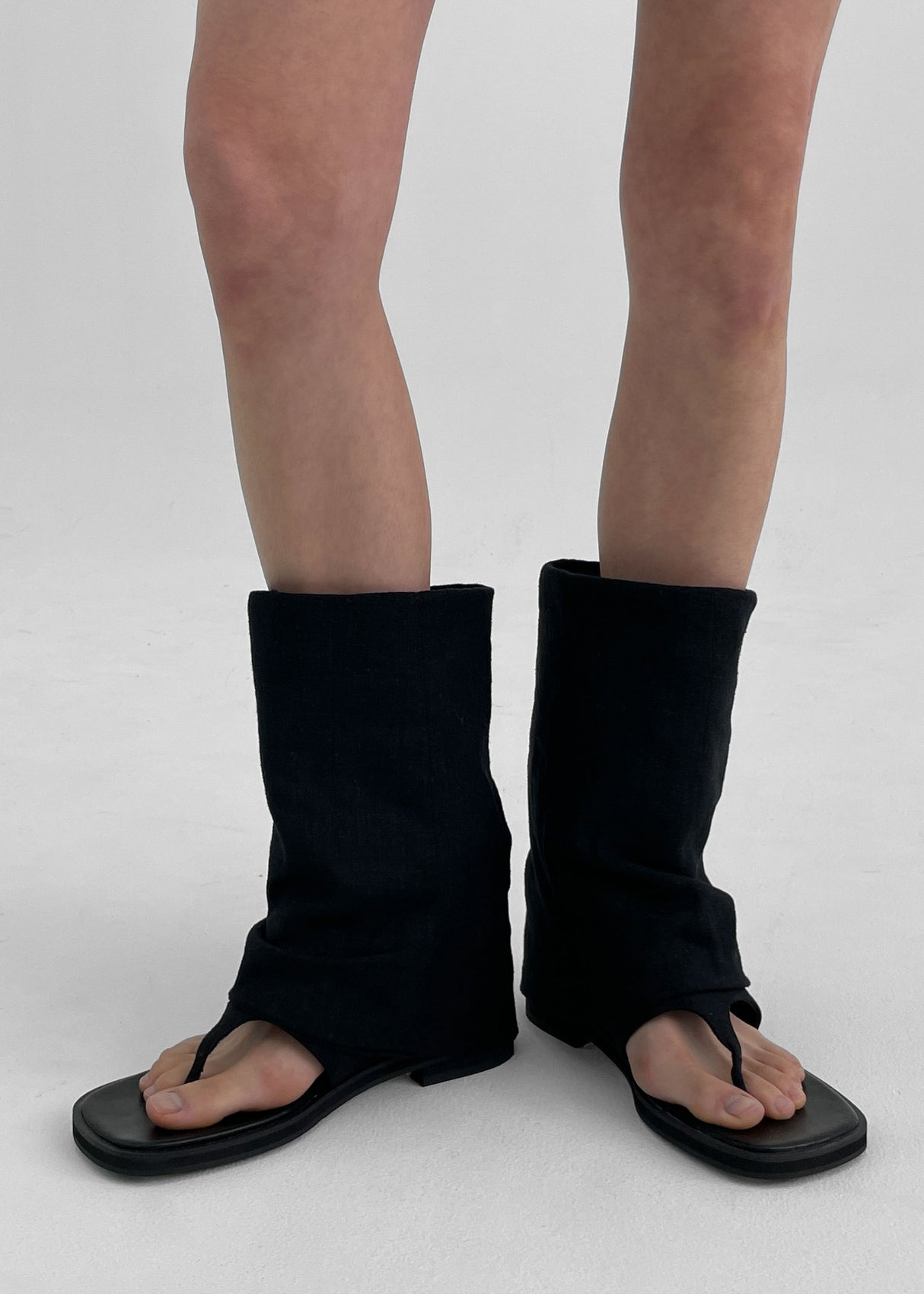 Black-Up Avant Folding Chori Middle Boots (Linen 100%)