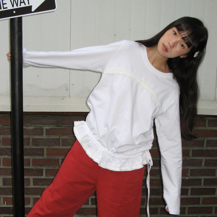 FRILL SHIRRING SLEEVE T SHIRT (2color)