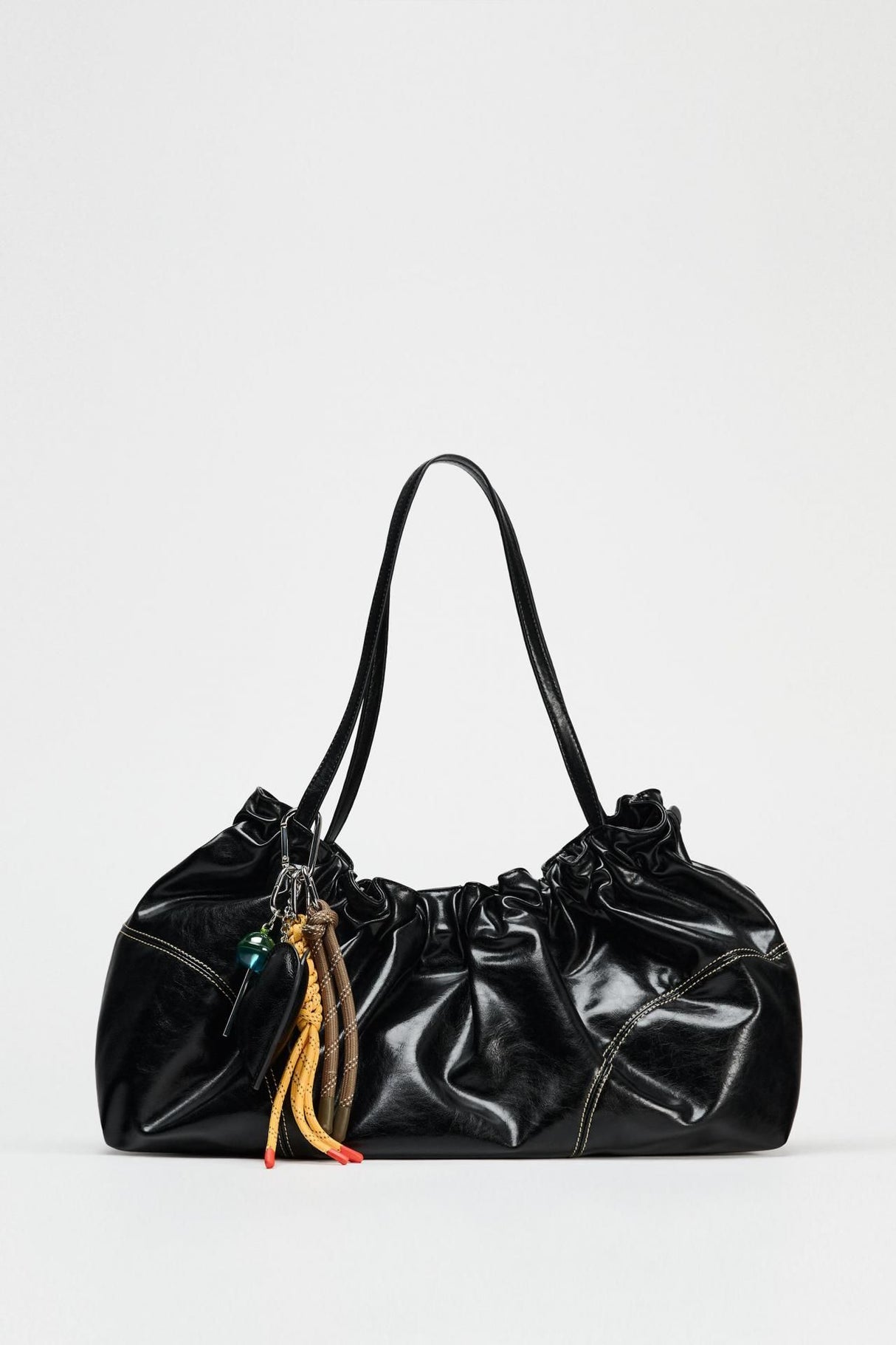 Spanish Shop Zara Cham Decorated Shirring Tote Bag 6095/510 BLACK