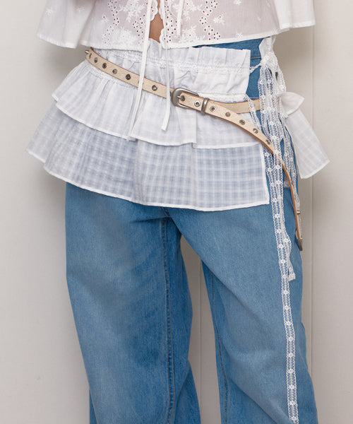 CHECK SHIRRING WRAP SKIRT_IVORY