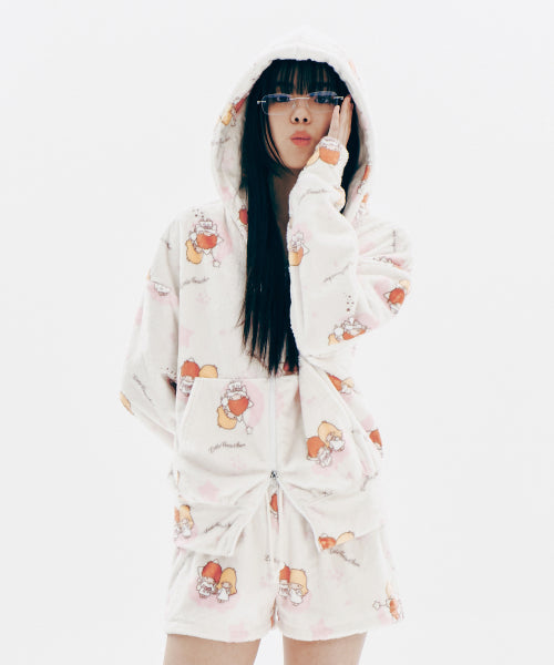 YOUHEE X LITTLE TWIN STAR GRAPHIC TERRY HOOD ZIP-UP SET UP IVORY