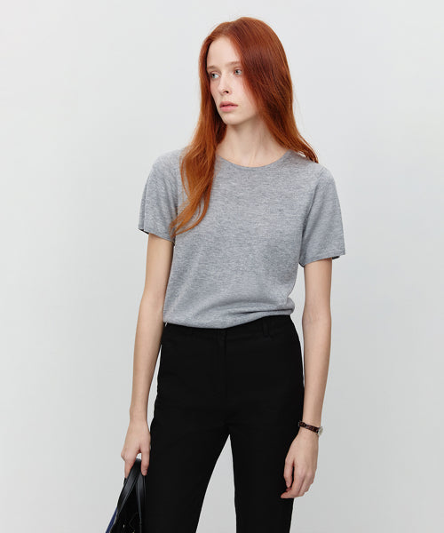 PETIT HALF SLEEVES KNIT TOP_UDSW5A207_MELANGE GREY
