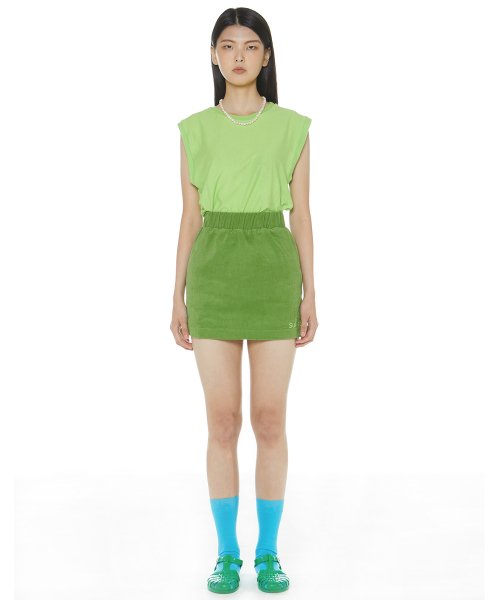 Embroidered Logo Mini Corduroy Skirt (Avocado)