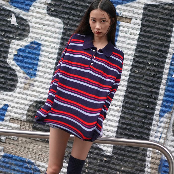 MJ S2 02 M.C UNISEX, Stripe Wool Collar Knit / Lolli-pop