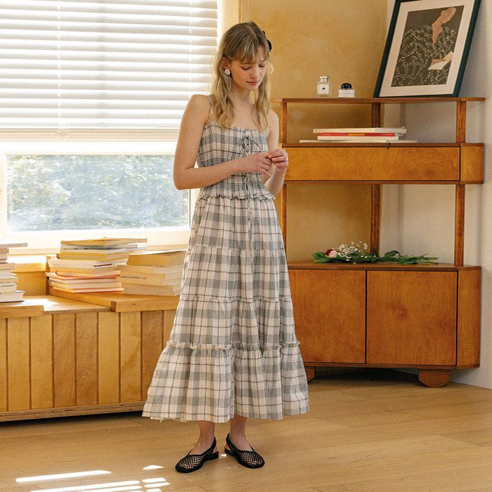 DD_Layer check sleeveless dress_GRAY