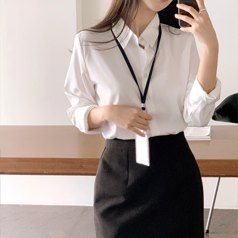 Atrans [Collared Worry X, Linkle Free, 7 Color Moment Cropped Collar Long-Sleeved Blouse Daily Look / Date Look / Blind Date Look / Guest Look bs7749