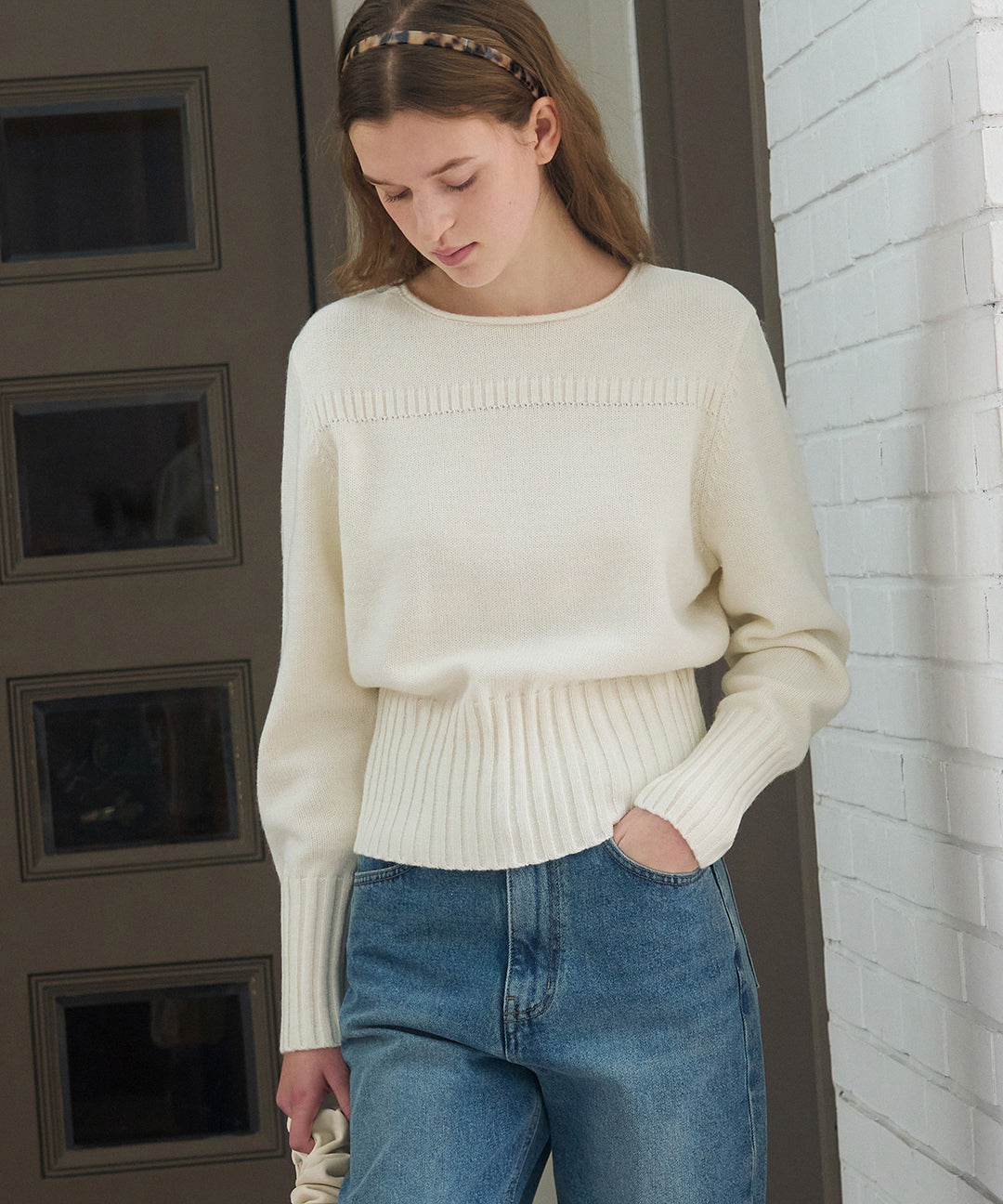 Draw Fit Woman Cord Boat Neck Wool Knitwear