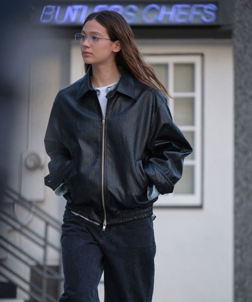 LEATHER HARRINGTON JACKET_BLACK_LC251JP02BK