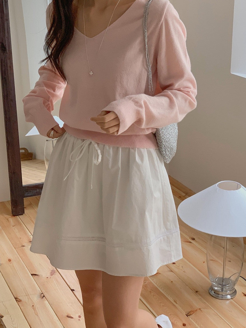 London Plate V-Neck Knitwear Basic Knitwear Spring Knitwear Long-Sleeved Knitwear Thin Knitwear T-Shirt Women's Knitwear Pleated V-Neck Knitwear