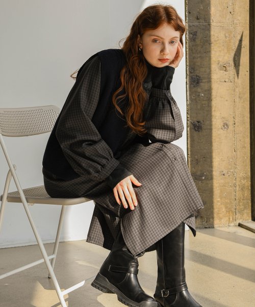 Raglan Button Check Dress (PBCF-WOPW006)