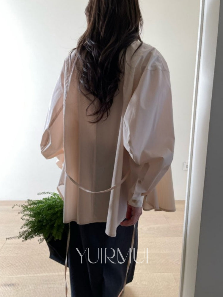 Euirmui bronze dien cotton strap balloon overfit shirt 3 colors