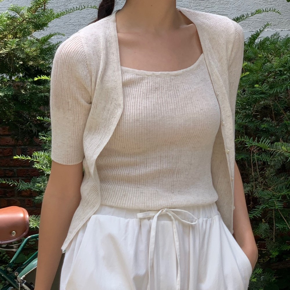 London Plat Summer Linen Summer Cardigan Cropped Bolero Cardigan Short-Sleeved Knit Cardigan Set