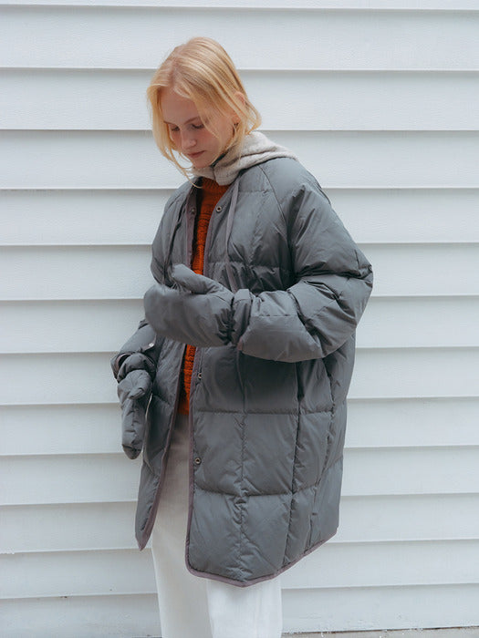 Duck-down reversible padded jacket SLATE GRAY + GLOVE SET