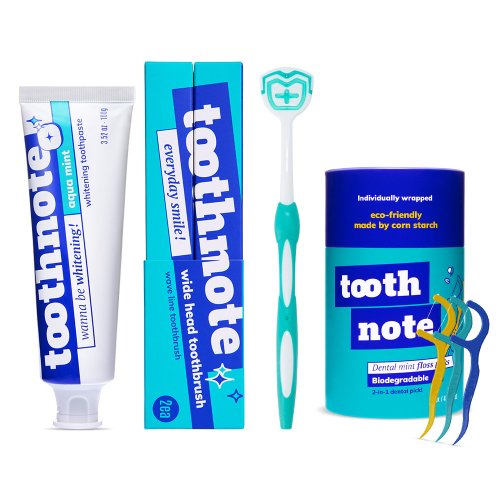 1-person teeth whitening oral care set (1 whitening toothpaste + 1 box of soft bristle toothbrushes + 1 tongue cleaner + 1 container of dental floss)