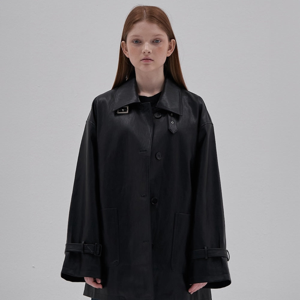 ELLIOTI Leather Trench Coat_Black