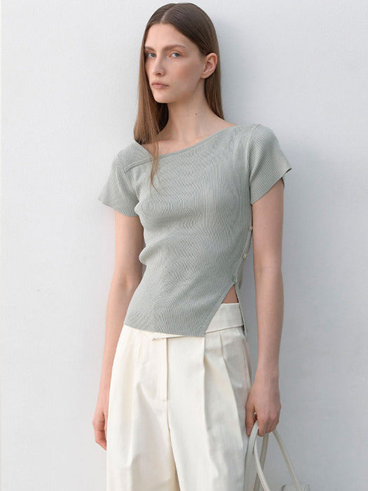 UNBALANCED CUTOUT SLIM KNIT(Z-T-6651)