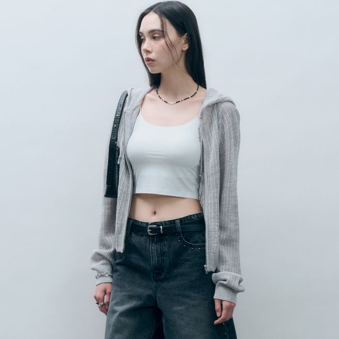 Crosche Summer Knitwear Hooded Zip-Up Light Gray MDCD040LGRAY