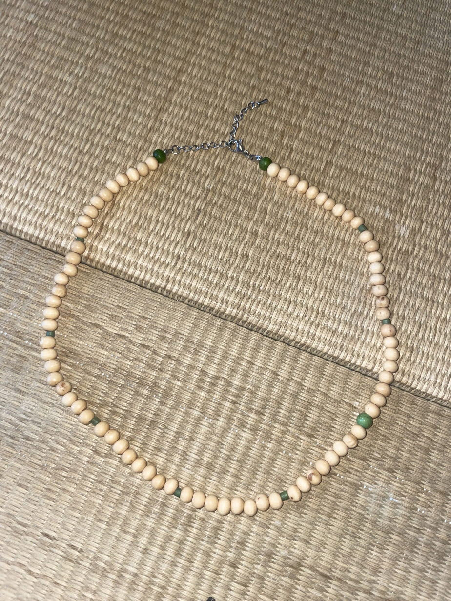 Morihan Mouth Tatami Japanese-style wooden marble gemstone point necklace