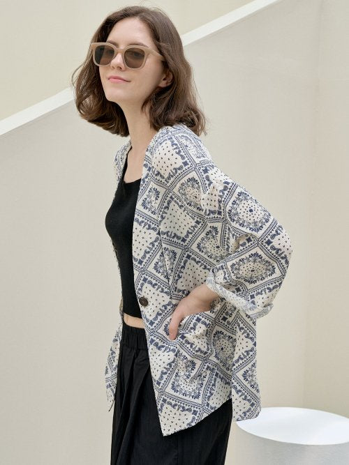 Paisley Robe Cardigan Jacket - NAVY