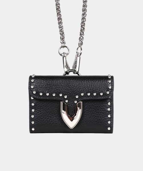 Western Buckle Chain Card Wallet - Black