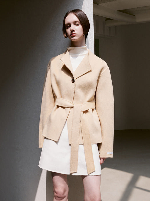 CASHEMERE WOOL BLEND BELTED JACKET BUTTER BElGE