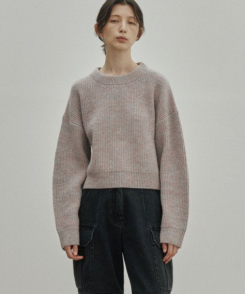 Mohair Oversized Crew Neck Sweater (Multi Blue)