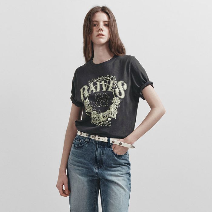 New Vintage Rose Graphic T-shirt in Charcoal VW5ME927-9E