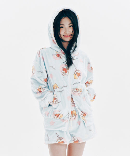 YOUHEE X LITTLE TWIN STAR GRAPHIC TERRY HOOD ZIP-UP SET UP SKY BLUE