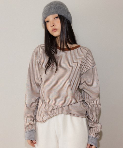 ANDNEEDS Stripe loose long sleeve (brown) - Size & Review | MUSINSA