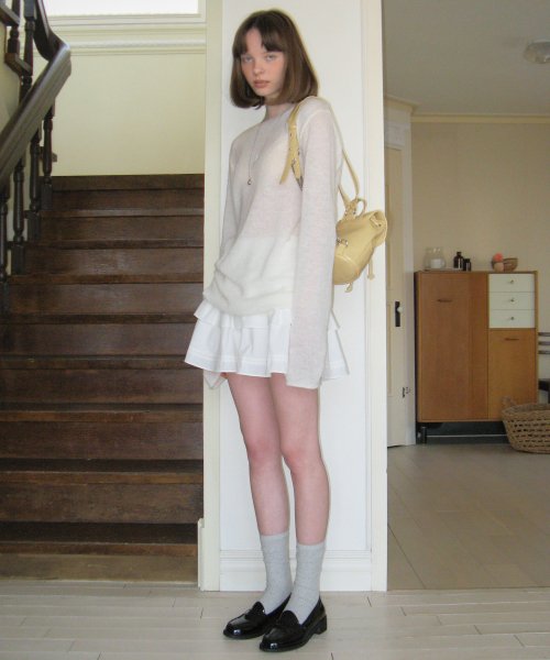 Somewherebutter Cancan Shirring Mini Skirt - Ivory - Size & Reviews | Musinsa