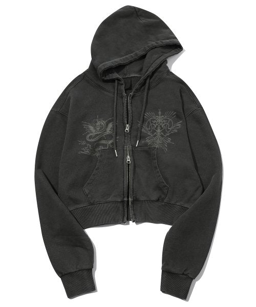 IFYOUWANT 2-WAY PENTA CROP pigment HOOD ZIPUP smoke black - Size & Review | MUSINSA