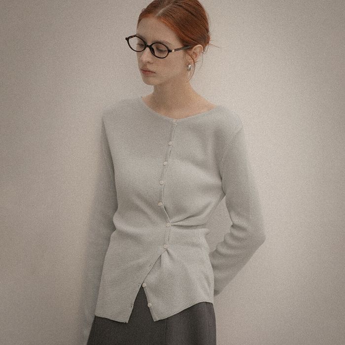 Side button point strap cardigan_Sky Blue