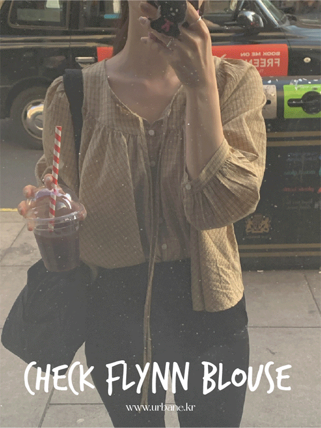Irvine 💕URBANE MADE💕 Check Flynn Loose Fit Shirring Puff Ribbon Blouse (2c)
