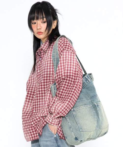 XTONZ XTA024 Denim Washed Tote Bag (BLUE) - Size & Reviews | MUSINSA