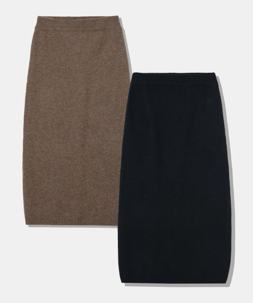 Banding Knit Midi Slit Long Skirt