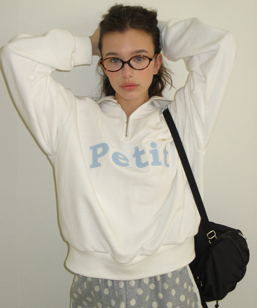 RONRON STAR BUTTON PETIT APPLIQUE HALF ZIP UP SWEATSHIRTS WHITE - SIZE & LATE | MUSINSA