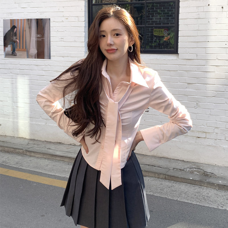 Atrang's bs8121 (tie set/crumpled-red/zron slim fit♥) Riol tie set shirring collar slim fit shirt