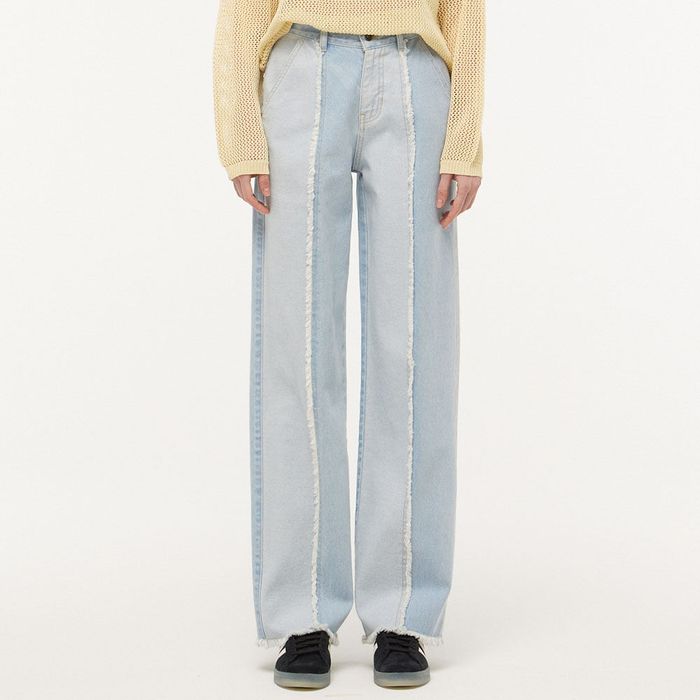 Cutting Coloring Wide Denim Pants_LIGHT BLUE