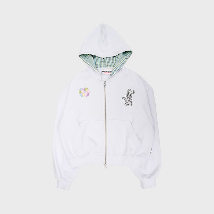 RABBIT EMBROIDERY ZIPUP HOODIE (WHITE)