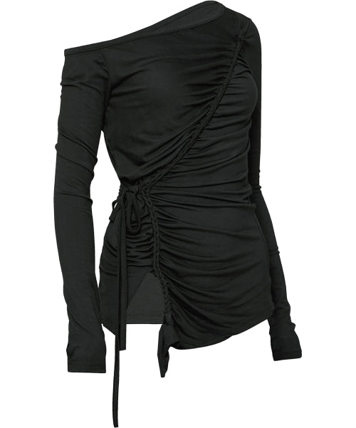 Handmade Twisted One-Shoulder Long Sleeve (FL-117_Black)