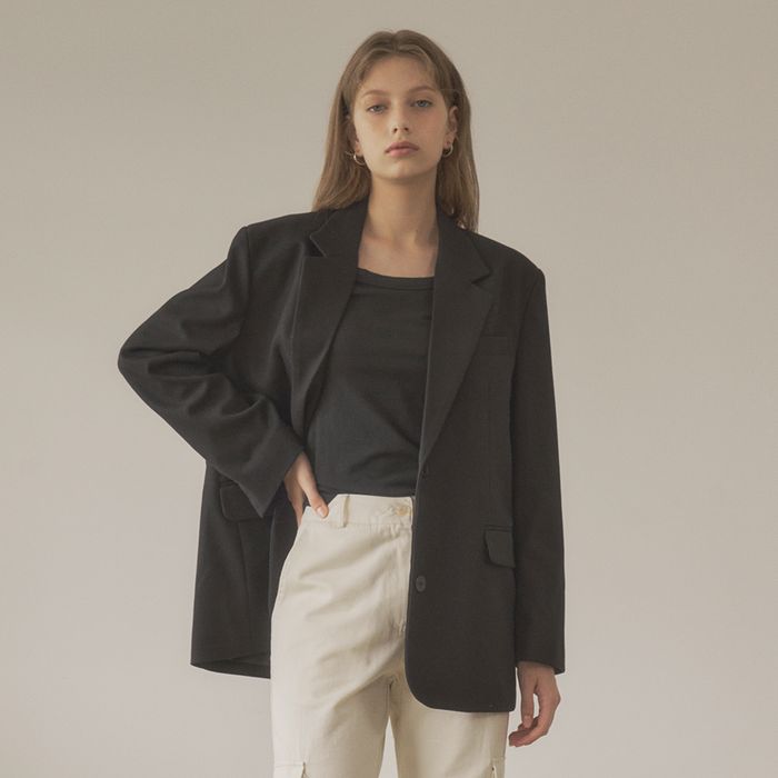 SIOT4084 Essential Oversized Fit Single Blazer_Black