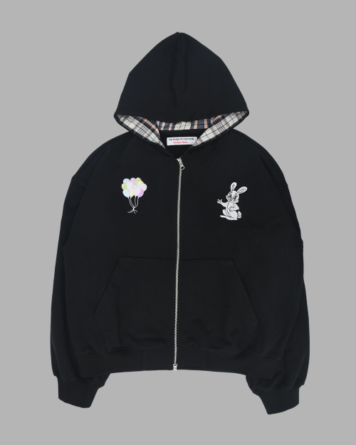 THE MUSEUM VISITOR RABBIT EMBROIDERY ZIPUP HOODIE (BLACK) - SIZE & LATE | MUSINSA