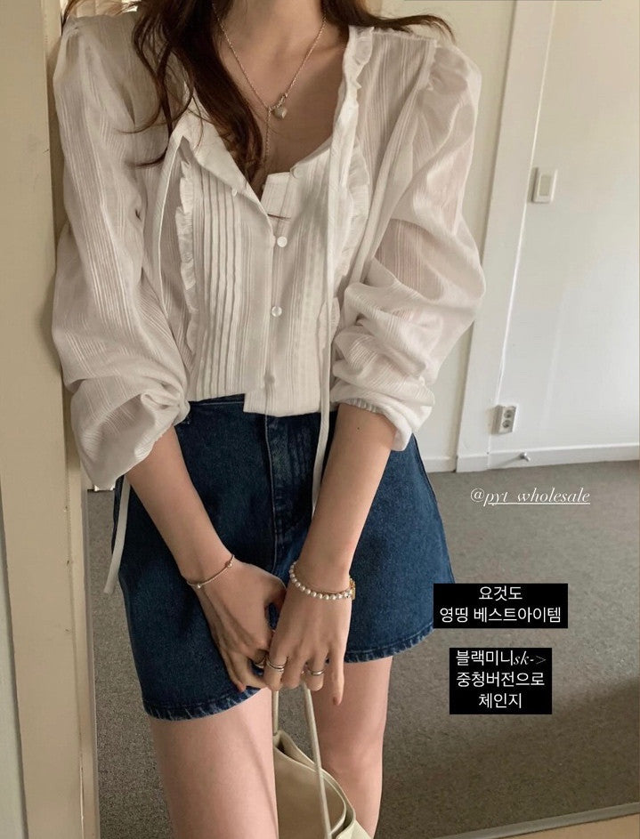 Dimoor Pretty Thing Cotton Rush Frill Blouse (4 colors) Pintuck Pyt Young Thing