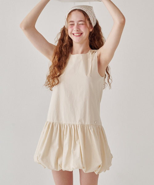 SHOULDER STRING PUMPKIN MINI DRESS CREAM