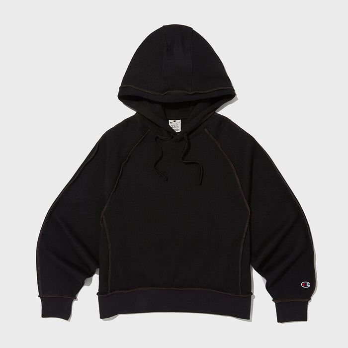 Women's Stitch Loose-Fit Waffle Hood T-Shirt Black