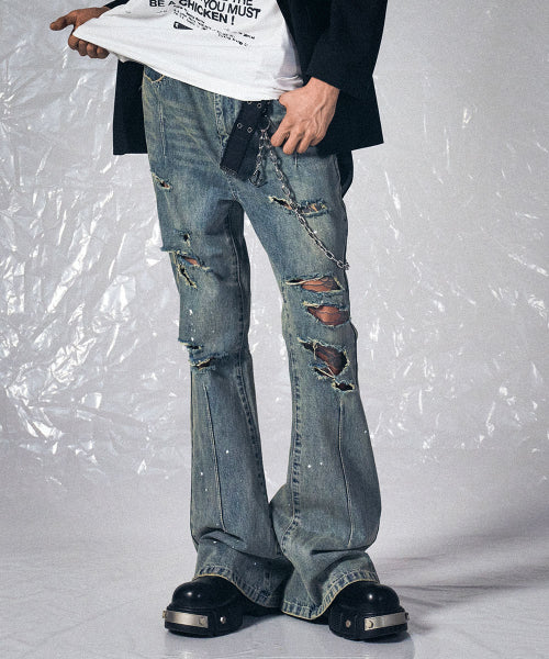SCHISM INDUCING SLP RIPPED BOOTCUT JEANS BLUE - SIZE & LATE | MUSINSA