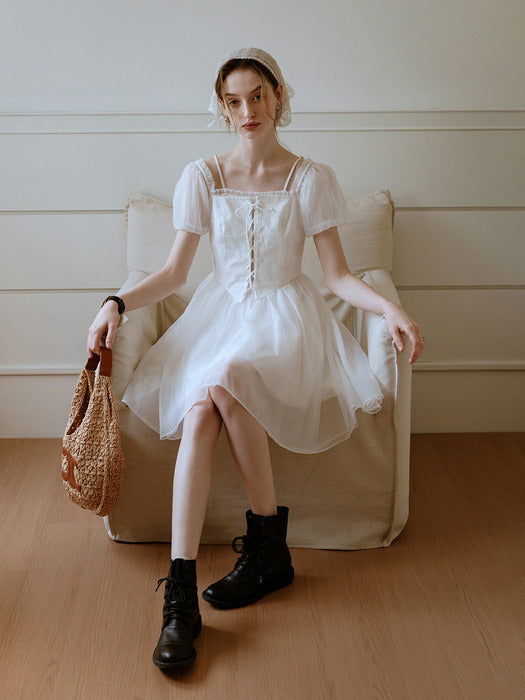 Cest_Embroidery strap two-way dress