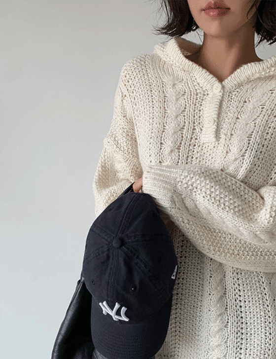 Like You Peaky Cable Loose Fit Hoodie Knitwear (KN) - 2 colors